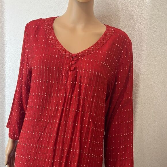 Fabindia Dress Red Gold Silk Blend Size XL - Picture 2 of 10